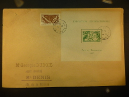 LETTRE  AVEC  BLOC DE L´EXPO DE 1937 OBLITERE DE TAHITI ET ADRESSE A LA REUNION  COVER - Covers & Documents