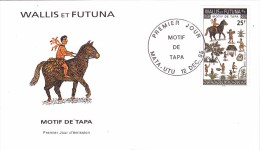 WALLIS Et FUTUNA 1995 @ Enveloppe Premier Jour FDC Motif De TAPA - Cheval 25 F - FDC