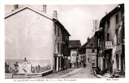 87. HAUTE-VIENNE - SAINT-LAURENT SUR GORRE. Rue Principale. Monument Descubes. Publicités Forvil, Jaz, Dubonnet... - Saint Laurent Sur Gorre