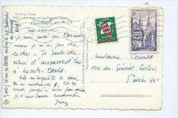 Affranchissement Mixte 12F Quimper De France Acec 3F Armoiries De Monaco Sur Carte Postale De Nice 13/01/1956 - Briefe U. Dokumente