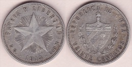 1915-MN-108 CUBA REPUBLICA 20c KM# 13.2 1915. ESTRELLA. SILVER 5 Gr - Cuba