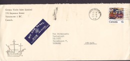 Canada AIR MAIL Par Avion Label GENOA YACHT SALES Ltd. VANCOUVER 1973 Cover Lettre Denmark J.E.H. Macdonald Painting - Poste Aérienne