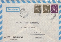 LETTRE FINLANDE COVER FINLANDE 1949. PAR AVION. HELSINKI - LYON FRANCE  /CLASSEUR FINLANDE 8 - Storia Postale