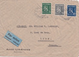 LETTRE FINLANDE COVER FINLAND 1948. PAR AVION. HELSINKI - LYON FRANCE  /CLASSEUR FINLANDE 23 - Lettres & Documents