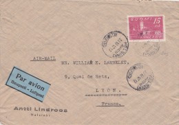 LETTRE FINLANDE COVER FINLAND 1947. PAR AVION. HELSINKI - LYON FRANCE  /CLASSEUR FINLANDE 26 - Storia Postale