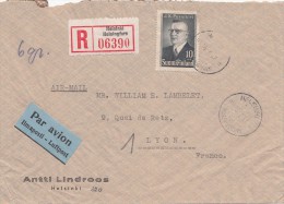 LETTRE FINLANDE COVER FINLAND 1947. RECOMMANDEE PAR AVION. HELSINKI - LYON FRANCE  /CLASSEUR FINLANDE 30 - Storia Postale
