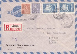 LETTRE FINLANDE  COVER FINLAND 1955. RECOMMANDÉE  PAR AVION. HELSINKI- LYON FRANCE  /CLASSEUR FINLANDE 35 - Storia Postale