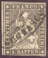 Heimat TI Cugnasco Ca. 1860 Strahlenstempel Auf 5Rp. Strubel - Usados