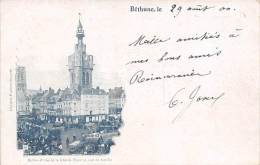 Bethune    62     Le Marché Et Le Beffroy  (voyagée En 1900) - Bethune