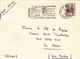 Martinique - Fort De France RP 1965 - Lettre Avec  Flamme Fleurs Volcan Paquebot Palmier - Lettres & Documents