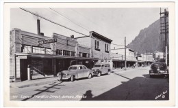 Juneau Alaska, Lower Franklin Street Scene, Midget Cocktail Bar Sign, Auto, Taxi, C1940s/50s Real Photo Postcard - Juneau