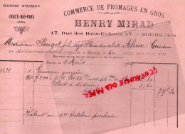 01 - BOURG - FACTURE HENRY MIRAD - COMMERCE FROMAGES - MAISON ACHAT A CHAUX DES PRES -39- JURA- 1902- RUE BONS ENFANTS - Alimentos