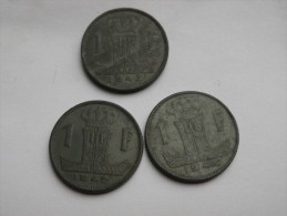 Belgique 3 Pieces De 1 Franc Zinc       1942 -43- 45  En Etat TBà TTB - 1 Franc