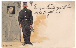 Phil May Artist Signed Tuck Series 1008, 'Do You Think You'll Be Able' Prison Guard With Keys 1900s Vintage Postcard - Gevangenis