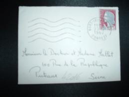 LETTRE MIGNONNETTE TP MARIANNE DE DECARIS 0,25 OBL.MEC.27-12-1962 BORT-LES-ORGUES CORREZE (19) - 1960 Marianne De Decaris