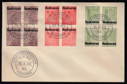 1945. Huskvarna LOKALT 4x 4 ÖRE + 4x 8 ÖRE + 4x 15 ÖRE FDC LOKALFÖRSÄNDELSER HUSKVARNA ... (Michel: ) - JF500856 - Local Post Stamps