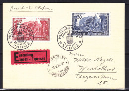 Liechtenstein - Carte Postale Exprès De 1939 - Oblitération Huldigungstag Vaduz - Expédié Vers Winterthur - Drapeaux - Lettres & Documents