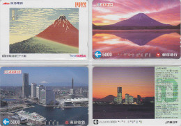 LOT De 4 Cartes Prépayées Japon - Volcan MONT FUJI - Mountain Vulcan Japan Prepaid Cards - Berg Karten - 261 - Volcans