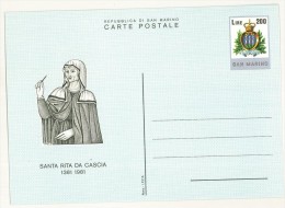 CARTOLINA POSTALE - 1981 - SANTA RITA DA CASCIA - 1381-1981 - REPUBBLICA DI SAN MARINO - - Briefe U. Dokumente