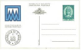 CARTOLINA POSTALE - REPUBBLICA DI SAN MARINO - ANNO 1982 - CENTENARIO INTERI POSTALI - 2 CARTOLINE - - Briefe U. Dokumente