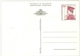 CARTOLINA POSTALE - REPUBBLICA DI SAN MARINO - ANNO 1982 - FEDERICO DA MONTEFELTRO 1422-1482 - - Brieven En Documenten