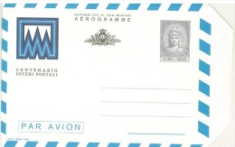 AEROGRAMMA - 1982 - REPUBBLICA DI SAN MARINO - CENTEARIO INTERI POSTALI -  PAR AVION - - Covers & Documents