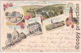 Gruss Aus PLAUEN Vogtland Color Litho Keilers Hotel Syrathal Brücke Realschule Datiert 1900 Ungelaufen - Plauen