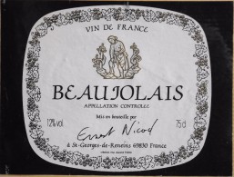 ETIQUETTE De VIN BEAUJOLAIS  " Ernest Nicod " - Décollée Bon état  - - Beaujolais