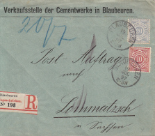 36811- VALUE STAMPS ON REGISTERED COVER, 1897, GERMANY-WURTTENBERG - Covers & Documents