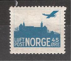 NORGE / Norway / Norvège 1927 Poste Aerienne / Airmail N° 1 , 45 O Bleu Vert Neuf * / MH TB / VF,   Cote 30 Euros - Nuovi