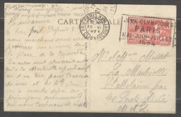 FRANCE Olympic Machine Cancel Paris XVIII 47 R.de Clignancourt On Postcard Olympic Stamp Of 20 VI 1924 - Ete 1924: Paris