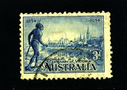 AUSTRALIA - 1934  3d  VICTORIA CANTENARY PERF  10 1/2  FINE USED SG 148 - Oblitérés