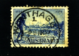 AUSTRALIA - 1934  3d  VICTORIA CENTENARY  PERF  11 1/2  FINE USED SG 143a - Usados