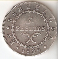 REPLICA DE UNA MONEDA DE ESPAÑA DE 5 PTAS DEL AÑO 1809 DE BARCELONA  (FAUX-FAKE) (NO ES DE PLATA) - Provincial Currencies