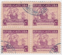 1937-193 CUBA REPUBLICA 1937. ESCRITORES Y ARTISTAS. 25c FLOTA DE COLON. BARCOS SHIP Ed.319. BLOCK 4. USED. - Gebruikt