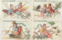 Lot De 4 Chromos Dorées Enfants Et Insectes Art Nouveau Magasin Notre Dame Du Bon Secours à Nantes - Andere & Zonder Classificatie