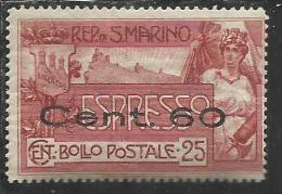 REPUBBLICA DI SAN MARINO 1923 ESPRESSO SPECIAL DELIVERY CENT. 60 SU 25c MNH - Timbres Express