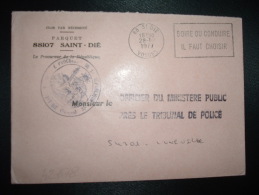 LETTRE PARQUET SAINT-DIE PROCUREUR DE LA REPUBLIQUE OBL.MEC.28-10-1977 ST DIE (88 VOSGES) BOIRE OU CONDUIRE IL FAUT CHOI - Frankobriefe