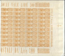 ITALIA REGNO ITALY KINGDOM 1927 - 1932 PACCHI POSTALI FASCI PARCEL POST LIRE 3 BLOCCO DI 40 BLOCK MNH VALORE DEL FOGLIO - Pacchi Postali