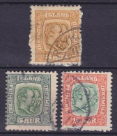 Iceland 1907 Mi. 49, 51, 53    3 Aur, 5 Aur & 10 Aur Könige Christian IX. & Frederik VIII. - Usados