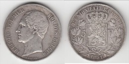 **** BELGIQUE - BELGIUM - 5 FRANCS 1851 (SANS POINT) LEOPOLD PREMIER - ARGENT - SILVER **** EN ACHAT IMMEDIAT - 5 Francs