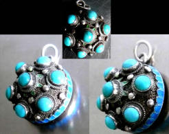 Pendant Mongol XIXème /  Old Mongolian Silver And Turquoise Pendant - Anhänger