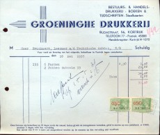 Factuur Facture - Groeninghe Drukkerij - Kortrijk 1937 - Imprimerie & Papeterie