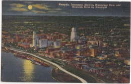USA, Memphis, Tennessee, Showing Mississippi River And Riverside Drive By Moonlight, 1956 Used Linen Postcard [16670] - Memphis