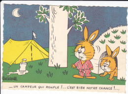 CPSM CAMPING LAPINS HABILLES UN CAMPEUR QUI RONFLE C EST BIEN NOTRE CHANCE ILLUSTRATEUR BARBEROUSSE - Barberousse