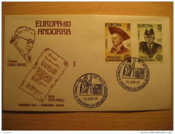 ANDORRA LA VELLA 1980 Europa Europeismo Fiter I Rosell Cairat I Freixes SPD FDC Sobre Cover Andorre - Briefe U. Dokumente