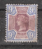 GB , Victoria 1887 , Yvert N° 101 , 9 P Brun / Violet Brun, Neuf (*) MNG , TB , Value 80 E - Neufs