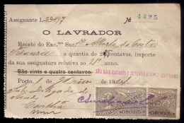 Recibo Da Assinatura Da REVISTA MENSAL "O LAVRADOR", Com 2 Selos Fiscais PORTUGAL 1920s - Portugal