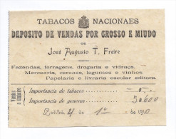 1910 Papel De Loja TABACOS NACIONAIS - Deposito De Vendas Por Grosso E Miudo De JOSE AUGUSTO FREIRA - Covilha PORTUGAL - Portugal
