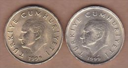 AC - TURKEY 50 000 LIRA - TL 1999 COIN DIFFERENT COLURED PAIR DIFFICULT TO FIND UNCIRCULATED - Turquia